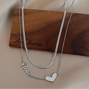 Double-Layered Love Heart Pendant
Necklace - Stainless Steel, Fade-Resistant,